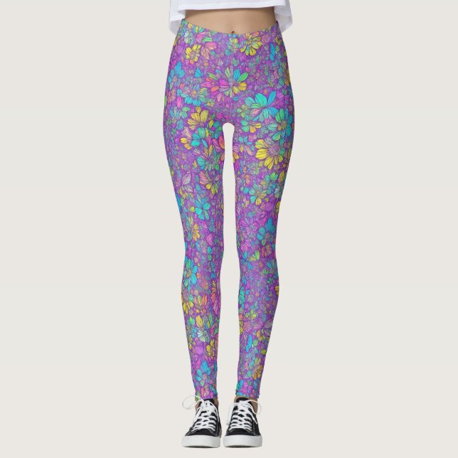 Leggings Joli motif fleuri Fleur sauvage de couleur bohème (Devant)