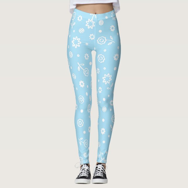 Leggings Joli motif floral bleu pastel (Devant)