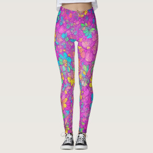 Leggings Joli motif floral coloré rose bohème hippie