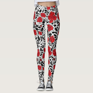 Leggings Joli motif floral en rouge, noir et blanc