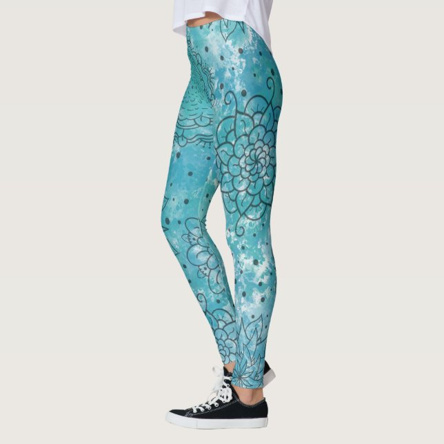 Leggings Joli Motif Mandala Grunge Bleu (Gauche)