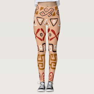 Leggings Joli motif Tribal coloré rose et marron tendance
