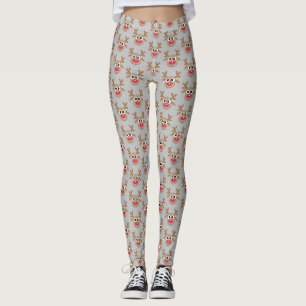 Leggings Joli Noël Cartoon Reindeer Motif Gris
