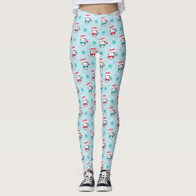 Leggings Joli Noël Noël hiver Penguin Motif (Devant)