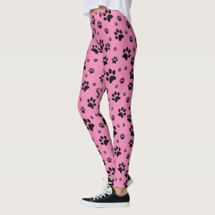 Leggings Joli noir amusant sur Empreintes de pattes roses
