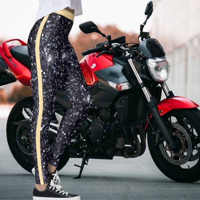 Leggings Joli noir beige Parties scintillant rayures Motifs (Créateur téléchargé)