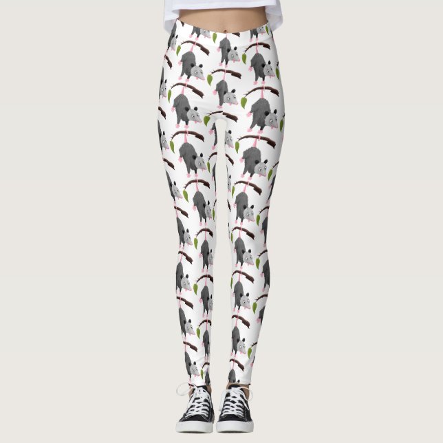 Leggings Joli opossum accroché à la branche dessin animé (Devant)