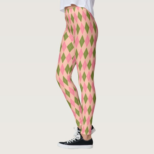 Leggings Joli Pastel rose et vert Jacquard de Preppy Diamon (Gauche)