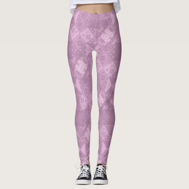 Leggings joli patchwork traditionnel lilas uni (Devant)