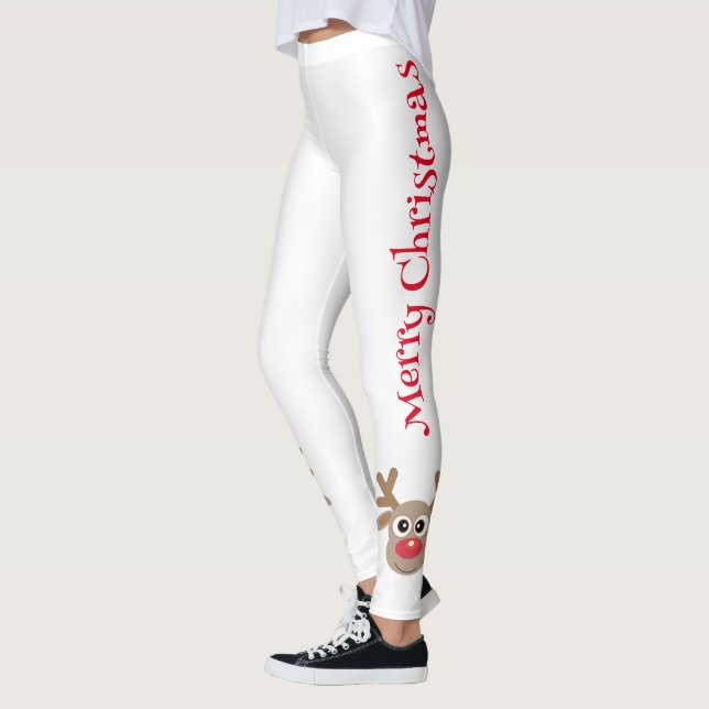 Leggings Joli Renard Cartoon Joyeux Noël Blanc (Gauche)