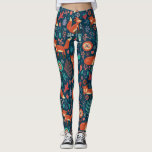 Leggings Joli Renard Rouge Et Fleurs Motif<br><div class="desc">Mignons renards rouges et fleurs motif sans couture sur arrière - plan bleu foncé.</div>