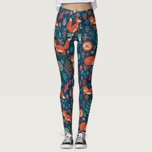 Leggings Joli Renard Rouge Et Fleurs Motif