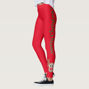 Leggings Joli Renne Cartoon Joyeux Noël Rouge