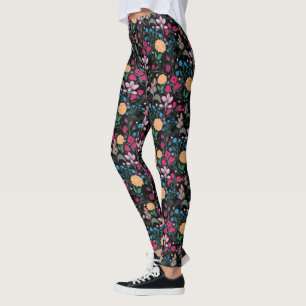 Leggings Joli rose & Jaune Petit Floral Noir Design