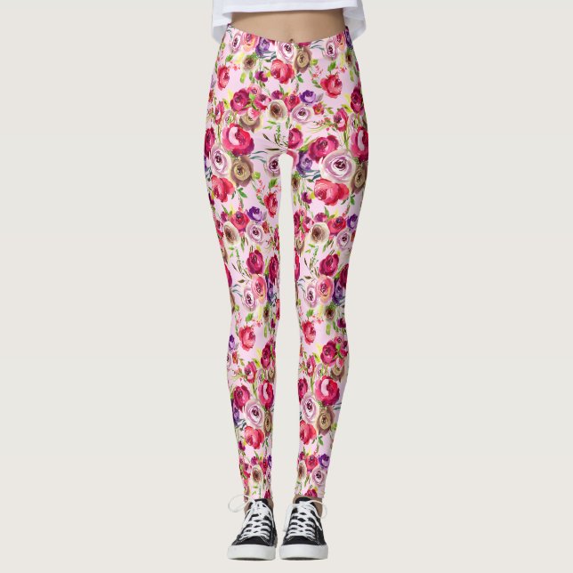 Leggings Joli Rose rose Chic Aquarelle Pierre Floral (Devant)
