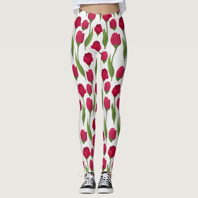 Leggings Joli Roses botaniques rose rouge (Devant)
