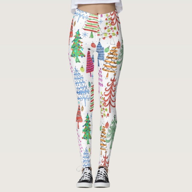 Leggings Joli sapin de Noël Motif bleu rouge rose (Devant)