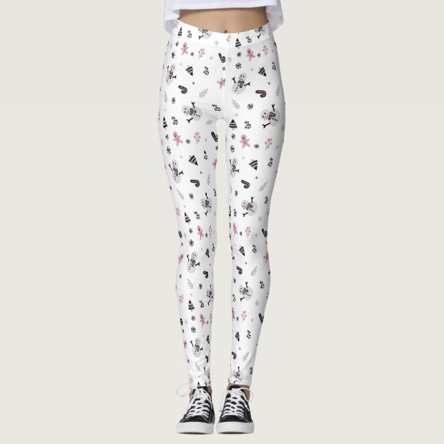 Leggings Joli sapin de Noël Sucre de canne de neige Motif (Devant)