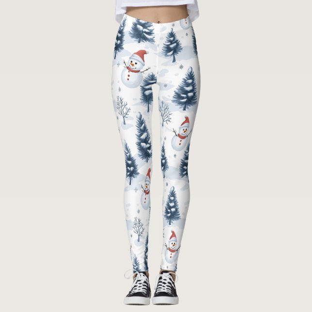 Leggings Joli Snowman Et Snowy Trees (Devant)