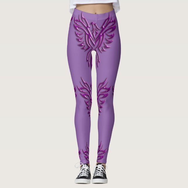 Leggings Joli violet à l'apparence métallique Phoenix se lè (Devant)
