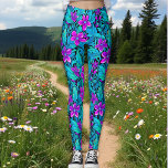 Leggings Joli violet et Turquoise bleu floral<br><div class="desc">Joli motif élégant de fleurs violettes,  bleues,  turquoises,  turquoise et vertes et leggings feuillage.</div>