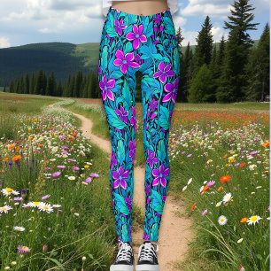 Leggings Joli violet et Turquoise bleu floral