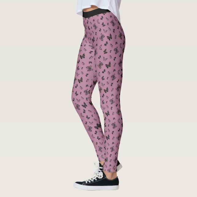Leggings Joli violet noir papillon Motif de conception (Gauche)