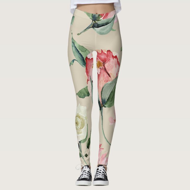 Leggings Jolie aquarelle Crème florale vêtements actifs (Devant)