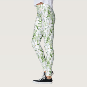 Leggings Jolie aquarelle Fleurs blanches personnalisées