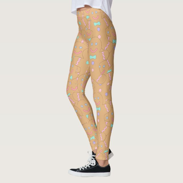 Leggings Jolie couleur Noël Gingerbread Homme Motif (Gauche)