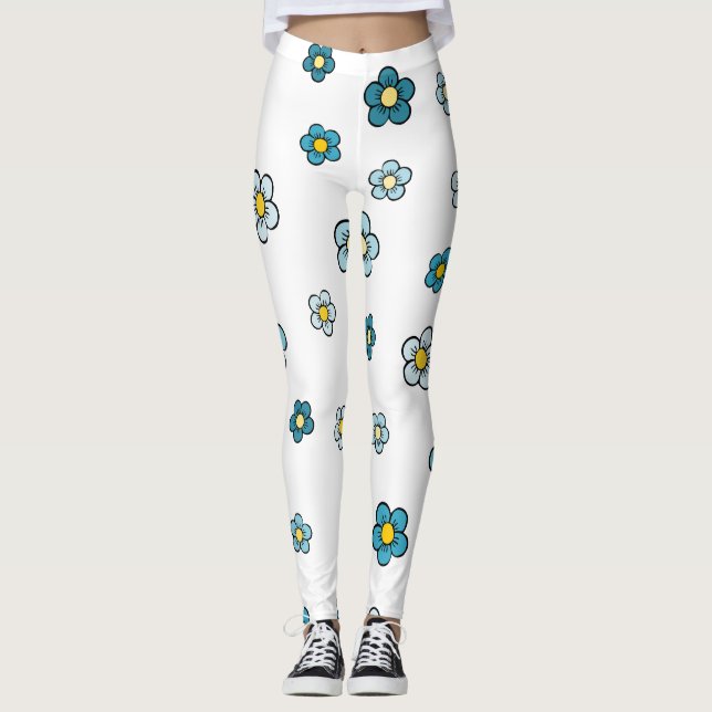 Leggings Jolie Fleur Bleue Blanche (Devant)