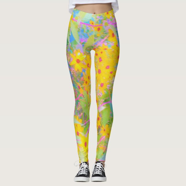 Leggings Jolie Fleurs Jaunes et Rouges avec Turquoise (Devant)