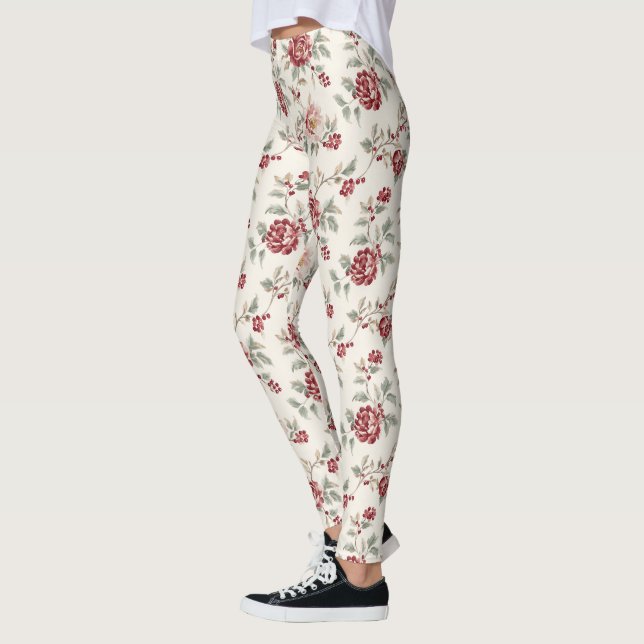 Leggings Jolie Florale Crème Rouge Chic (Gauche)