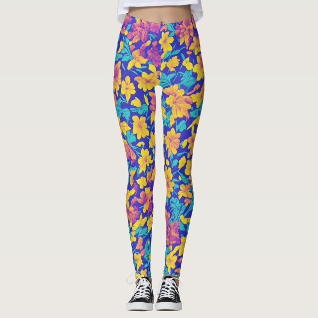 Leggings Jolie florale LulaRoe rose jaune violet (Devant)