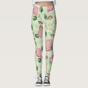 Leggings Jolie florale rose et verte 