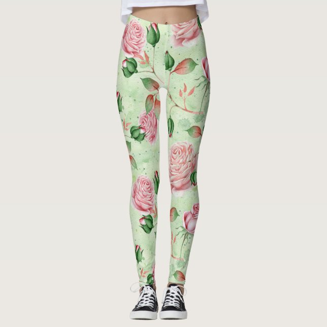 Leggings Jolie florale rose et verte  (Devant)