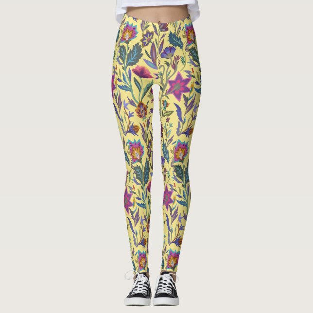 Leggings Jolie florale victorienne pour son l Jaune (Devant)