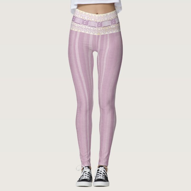 Leggings Jolie Girlie Lilac Design Dentelle Frontière Yoga (Devant)