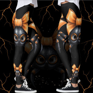 Leggings Jolie Halloween Spider noir avec Orange Bow