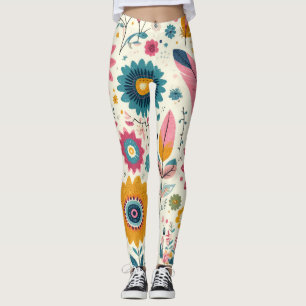 Leggings Jolie impression de fleurs et de plumes bohèmes