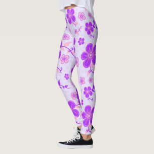 Leggings Jolie impression florale violet et rose sur Lavend