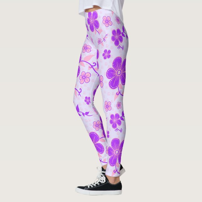 Leggings Jolie impression florale violet et rose sur Lavend (Gauche)