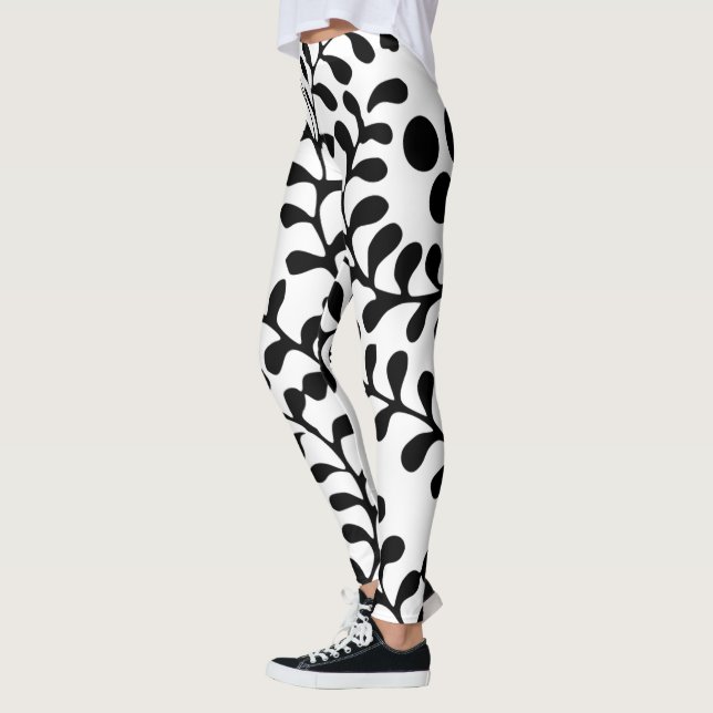 Leggings Jolie impression noir et blanc fleurie (Gauche)