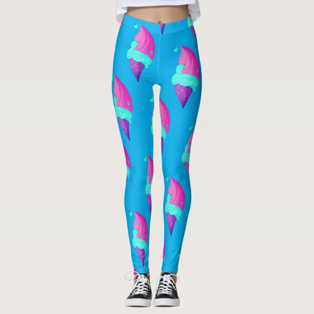 Leggings Jolie poupée Fille Hot rose bleu Motif de glace (Devant)
