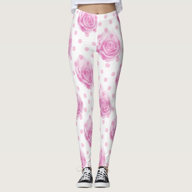 Leggings Jolie roses et pois roses (Devant)