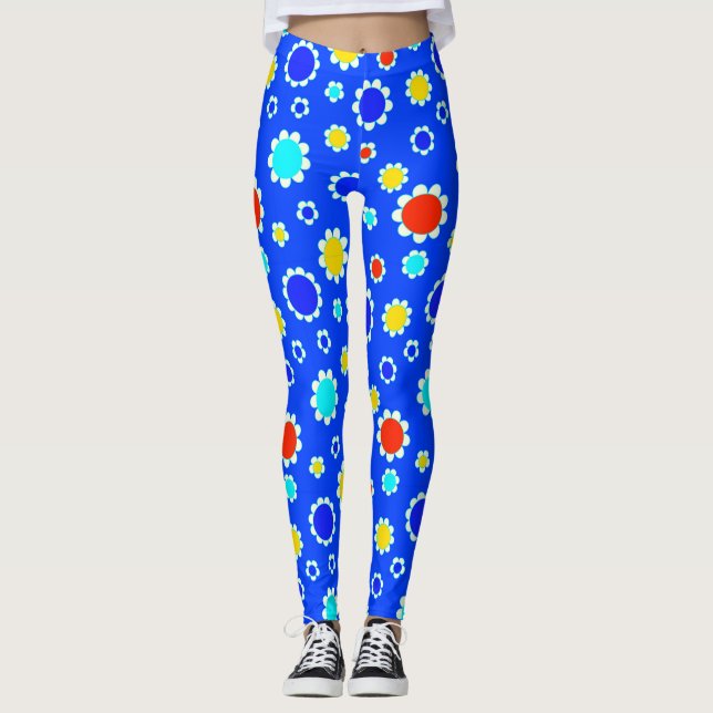 Leggings Jolie Rouge Jaune Bleu Fleurs (Devant)