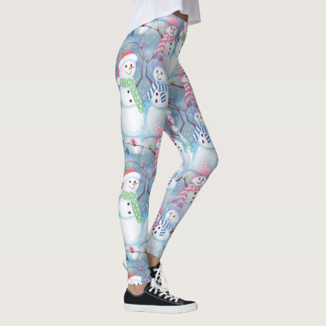 Leggings Jolie saison hivernale Snowmen Aquarelle Art (Droite)