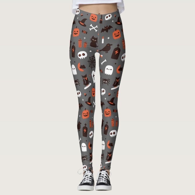 Leggings Jolie sorcière d'Halloween Chat Fantôme Citrouille (Devant)