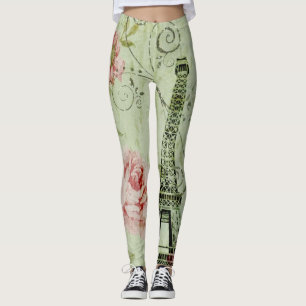 Leggings jolie tour de paris fleurie rose à la menthe de p