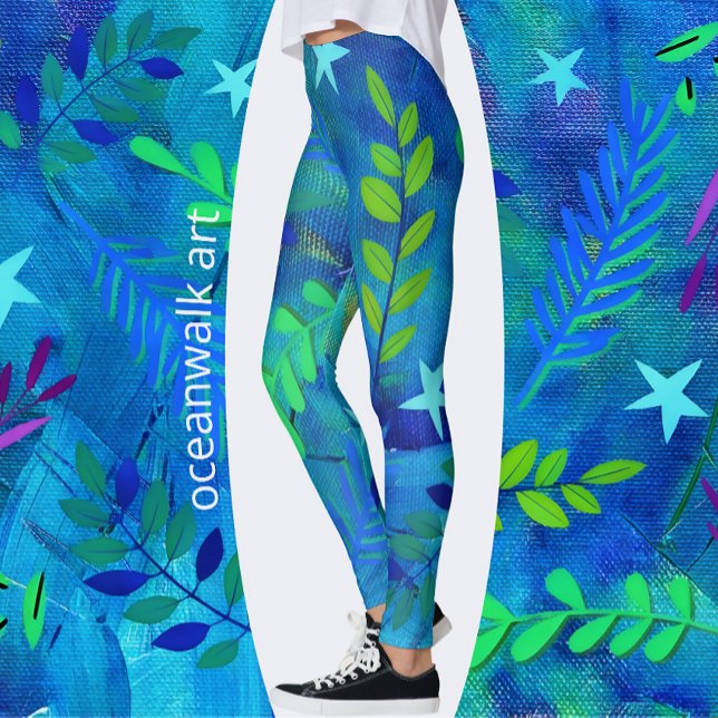 Leggings Jolies Feuilles et succursales en bleu (Créateur téléchargé)